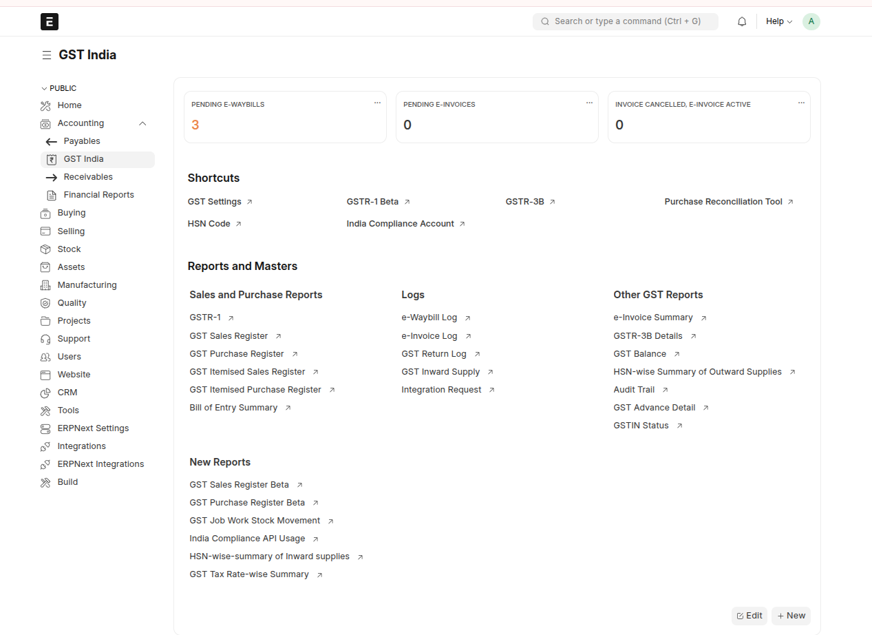 ERPNext Dashboard
